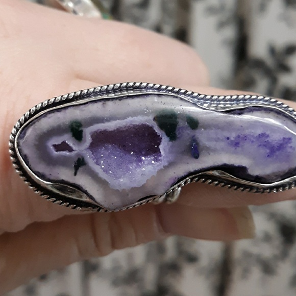 New Solar Quartz Agate Druzy 925 Silver Ring. - Picture 5 of 11